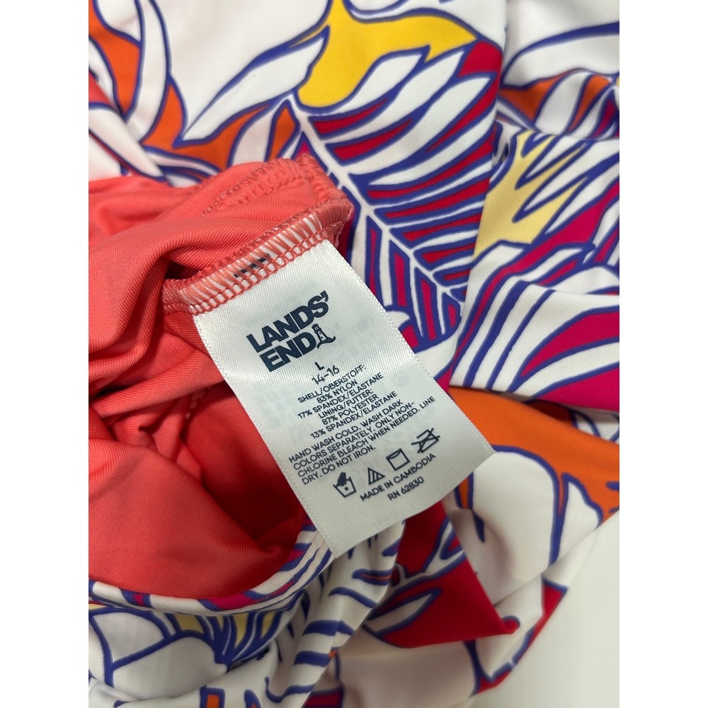 Lands End Womens Tropical Palm Leaf Halter Swim Dress Red Yellow Size L 14-16 - Picture 4 of 5